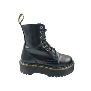 Dr Martens Jadon Platform Boots Black Smooth Leather Lace Up Zip Combat Sz 36/5